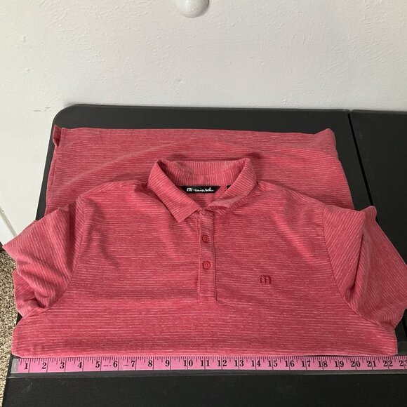 Travis Mathew Polo Shirt Men Large L Red Stripe Golf Short Sleeve Casual - Picture 9 of 13